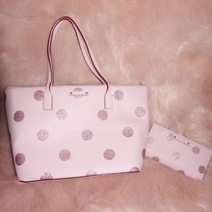 Kate spade pink polka dot bag & wallet